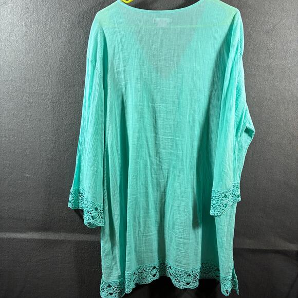 isaac mizrahi women tunic XXL teal embroidered crochet lace boho western hippie - Picture 3 of 7